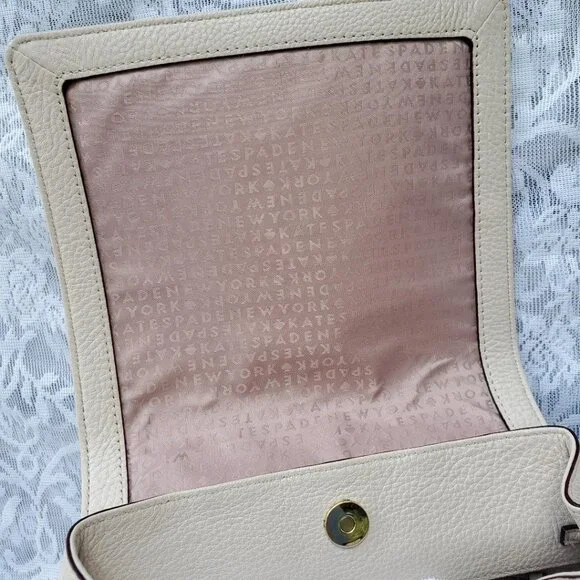 Kate Spade New York Beige Pebbled Leather Adjustable Strap Travel Backpack Bag - Picture 4 of 6